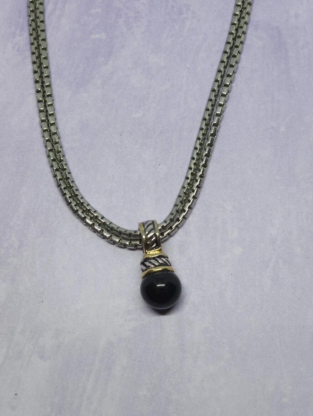 Premier Designs Double Strand Necklace With Enhanced Polished Black Bead Pendant